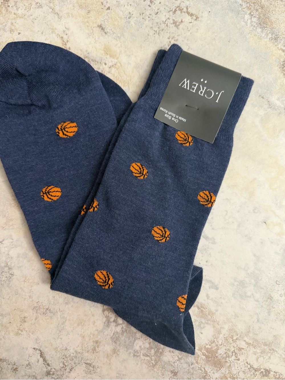 J. Crew Navy Socks with Orange Basketball Motif